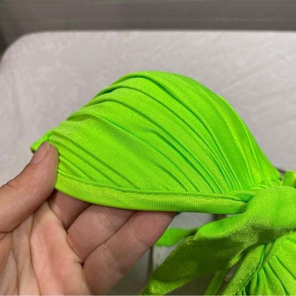 Vintage 80’s Bikini Top Highlighter Green Neon Halter Scrunch Twist Tie - Picture 4 of 13